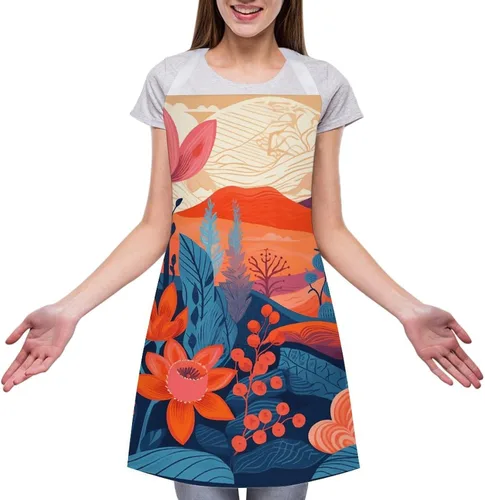 Vista 3 de Flowers in Ink Aprons Waterproof Cooking Kitchen Apron Unisex Adjustable Bib Apron with Pocket Restaurant Chef Works Aprons for Waitress Waiter