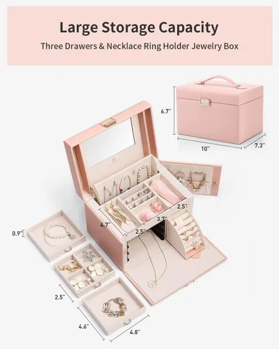 Vista 5 de Vlando Joyero de piel sintética, organizador mediano de joyería, regalo vintage para mujer, patrón de cruz rosa