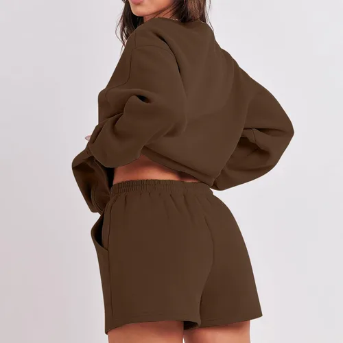 Vista 4 de Sweatshirt and Sweatpants Set Women Crew Neck Tops and Shorts Track Suits for Women Set Y2K Casual Travel Outfit