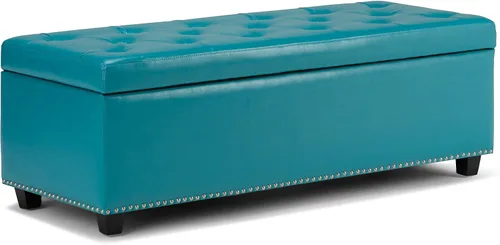 Vista 17 de Otomano rectangular de almacenamiento Simpli Home Hamilton, Madera, Gris pizarra Pizarra gris