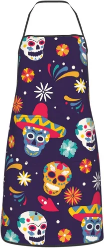 Vista 9 de Delantal de calavera de azúcar, delantales de cocina para hombres y mujeres, delantal de cocina, delantal de chef, delantales de jardín ajustables