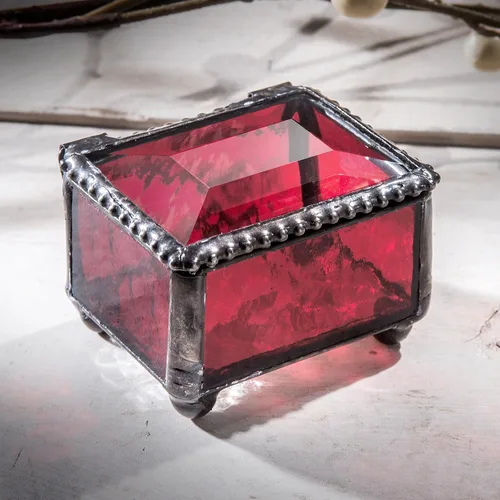 Vista 2 de Caja de anillo de vitral roja pequeña joyería recuerdo baratija - Caja J Devlin 325-4