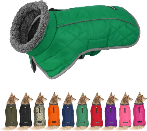 Vista 14 de Fragralley Abrigo para perro pequeño, chaqueta impermeable para perro con forro polar cálido, abrigo de invierno reflectante ajustable para perros
