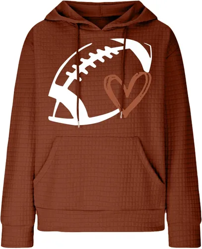 Vista 5 de Football Sweatshirts for Women Waffle Hoodie Tops Casual Oversized Hoodies Football Mom Hooded Pullover Costume