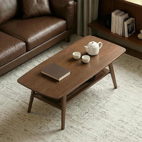 Vista 10 de Mesa auxiliar de madera maciza de 2 niveles para sala de estar (nogal, 31.49 pulgadas) Mid-century modern design with natural wood grain. Safe and