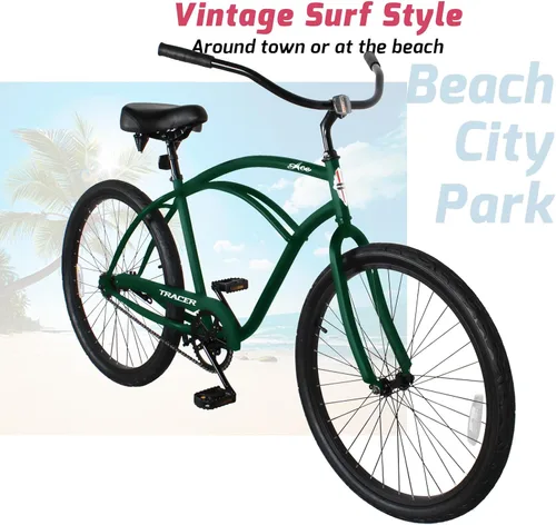 Vista 5 de Tracer Bicicleta de crucero de playa para adultos, ruedas de 26 pulgadas, freno de montaña de una sola velocidad, bicicleta doble para mujeres, M&F