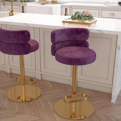 Vista 19 de Taburetes de bar de terciopelo modernos giratorios de altura ajustable para encimera de cocina, taburetes de bar con reposapiés para sala de estar