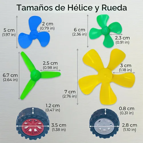 Vista 3 de Kit de motor DC para niños, 8 juegos de ciencia STEM con motores, ruedas