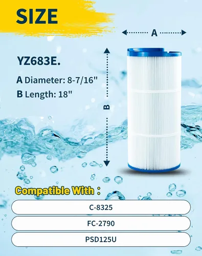 Vista 2 de YZ683E. Cartucho de filtro de spa compatible con Unicel C-8325 125Sq.ft FC-2790 PSD125U Sundance 6540-490 Guardian817-199 Darlly 81254 1Pack
