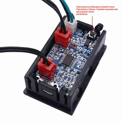 Vista 2 de Termómetro digital weideer, pantalla LED dual, Fahrenheit a Centígrado, ajustable DC 4-28V, -67~+248℉/-55～+120℃, sensor de temperatura de alta