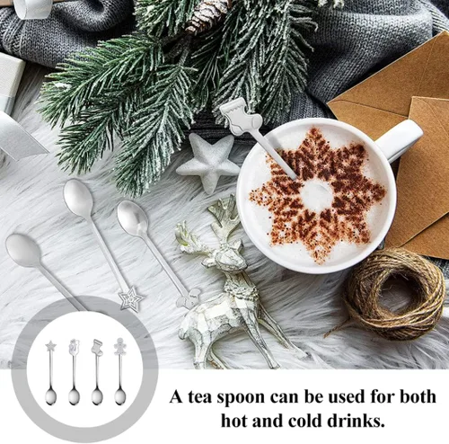 Vista 5 de Cucharas de café navideñas de acero inoxidable, cucharas de té de postre para helado, bebida caliente, 12