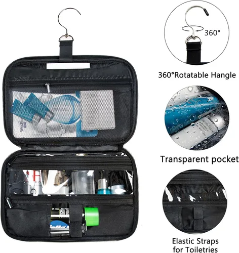 Vista 3 de Bolsa de aseo colgante para hombres y mujeres, bolsa de viaje BAGSPRITE para artículos de tocador, bolsa de afeitar resistente al agua para hombres