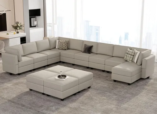 Vista 23 de Belffin Sofá modular modular con asiento de almacenamiento, sofá en forma de U de gran tamaño, sofá modular de terciopelo con terciopelo otomano
