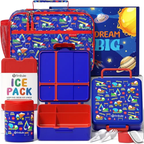 Vista 16 de Fimibuke Lonchera Bento para niños con 4 compartimentos, bolsa de almuerzo aislada, tarro térmico de acero inoxidable al vacío, paquete de hielo