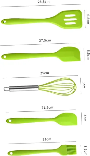 Vista 2 de TOYANDONA 5pcs Silicone Baking Utensil Set Non-stick Kitchen Cooking Tools Heat Resistant Green Household Kitchenware with Stainless Steel Handles