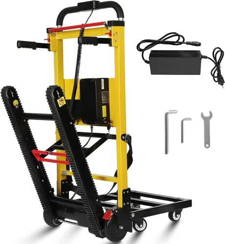 Vista 7 de Carro eléctrico para escaleras, carga máxima de 400 libras, resistente, con 6 ruedas, para almacén logístico de muebles, color negro