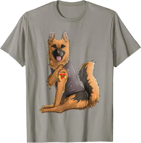 Vista 26 de Camiseta de perro con tatuaje de pastor alemán I Love Mom para el día de la madre, Negro, S