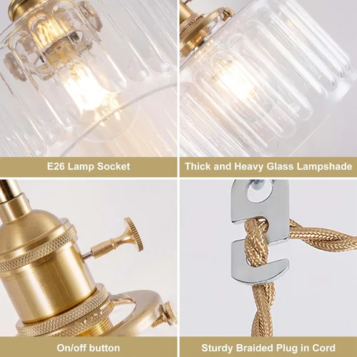 Vista 6 de Luminarias de Lámpara Colgante, Lámpara Colgante con Enchufe de Cristal de 6.6 Pulgadas, Lámpara Colgante de Cristal, Iluminación Colgante E26
