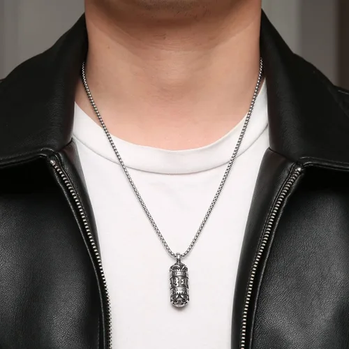 Vista 7 de STWTR Colgante de acero inoxidable de meditación budista tibetana con colgante conmemorativo de cremación para cenizas, collar para hombre y mujer