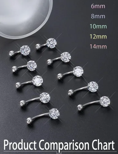 Vista 7 de Heienngy Piercing para ombligo de 0.236 in, 0.315 in, 0.394 in, 0.472 in, 0.551 in, acero inoxidable quirúrgico, redondo, circonita cúbica, piercing