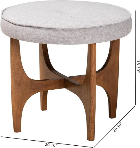 Vista 3 de Baxton Studio Theo Japandi - Reposapiés otomano de madera con acabado marrón grisáceo y tela beige grisácea