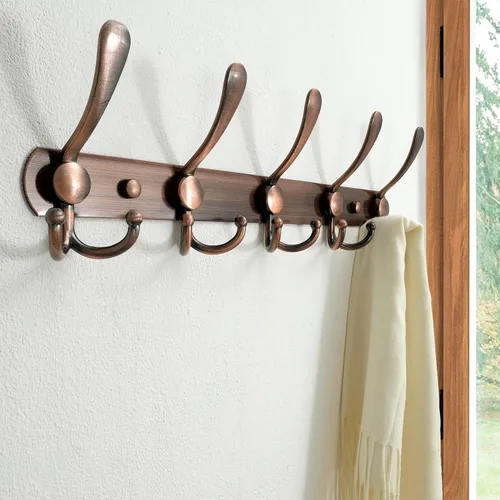 Vista 5 de Dseap - Perchero para pared, 5 ganchos triples, resistente, acero inoxidable, riel de gancho de metal para abrigos, sombreros, toallas, bolsos Cobre
