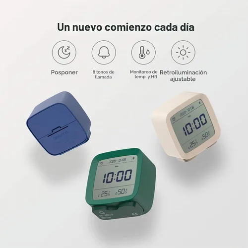 Vista 2 de qingping Reloj despertador digital Bluetooth inteligente con múltiples alarmas, funciona con pilas, pequeño reloj despertador con pantalla de Beige