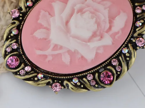 Vista 3 de Alilang Broche de camafeo de flores de cristal rosa y rosa de inspiración vintage