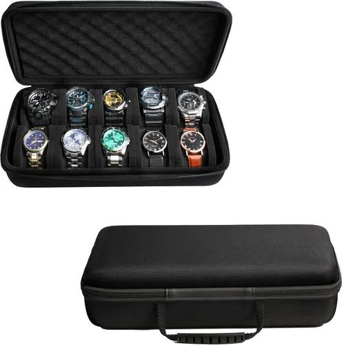 Vista 5 de Caja de almacenamiento de 10 ranuras para relojes, bolsa de viaje para relojes dura con almohada suave, organizador de exhibición de relojes, apto