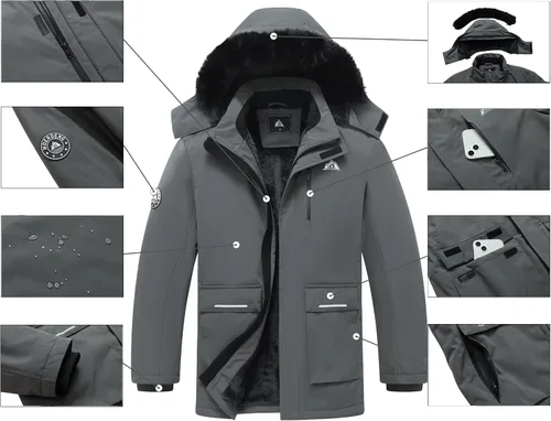 Vista 5 de MOERDENG Chaqueta impermeable de nieve para hombre, chaqueta de esquí a prueba de viento, chaqueta de snowboard con capucha