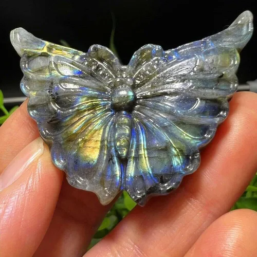 Vista 9 de TEAMWILL 2" natural labradorita tallada mariposa cráneo cuarzo cristal curativo Reiki
