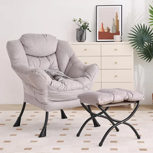 Vista 36 de Furlide - Silla perezosa con otomana, silla moderna con reposapiés plegable, silla de acento de salón, silla de lectura cómoda, sillones grandes