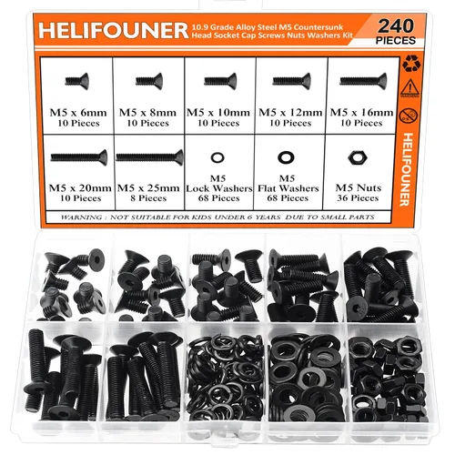 Vista 19 de HELIFOUNER 560 Piezas M2 x 4 mm / 6 mm / 8 mm / 10 mm / 12 mm / 16 mm / 20 mm, Kit de Tornillos de Cabeza de Botón con Arandelas y Tuercas, Acero