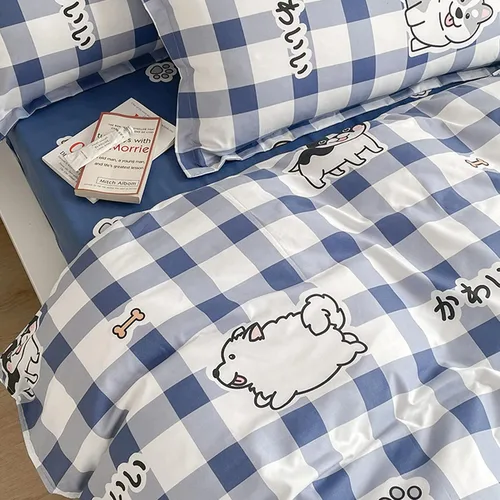 Vista 7 de LAMEJOR Juego de funda de edredón tamaño individual con bonito diseño de cuadros/cachorro (1 funda de edredón + 2 fundas de almohada)