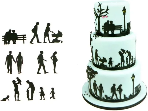 Vista 3 de Airlxf - Cortadores de fondant familiar, juego de 11 cortadores de galletas de boda para aniversario, novia, compromiso, decoración de pasteles