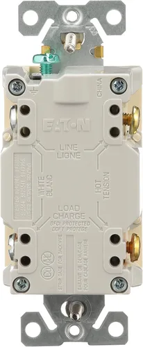 Vista 4 de EATON SGFD20V Receptáculo Gfci autocomprobado, 125 V, 20 A, 2 polos, 3 cables, marfil