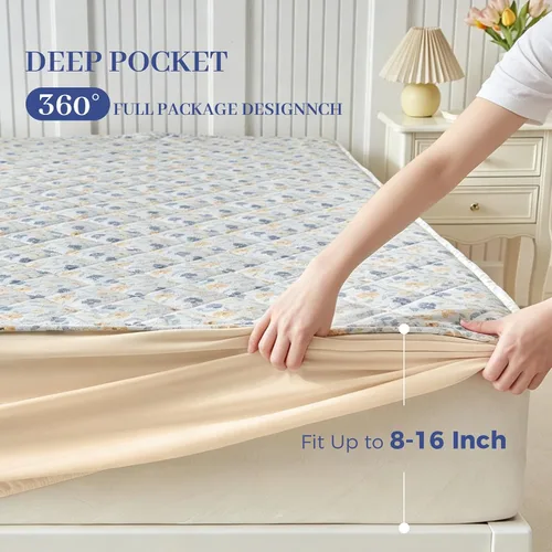 Vista 3 de Tokokimo Sábana bajera ajustable floral individual, sin ruido e impermeable