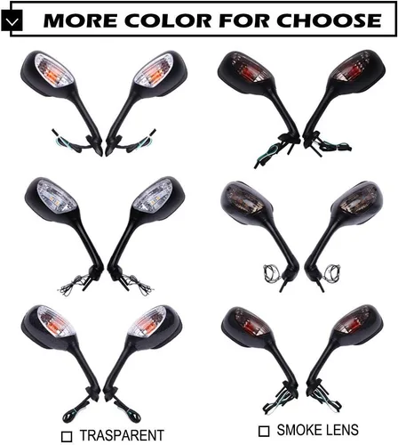 Vista 8 de DREAMIZER Espejo retrovisor lateral LED para motocicleta con luces de señal de giro Lámpara integrada compatible con GSXR 600 750 1000 - Negro