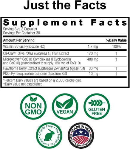 Vista 3 de Nature's Answer CardiMax Heart Health 60 cápsulas vegetarianas con COQ10, PQQ, Oli Ola, y espino y vitamina B6, sin OMG, vegano y sin gluten