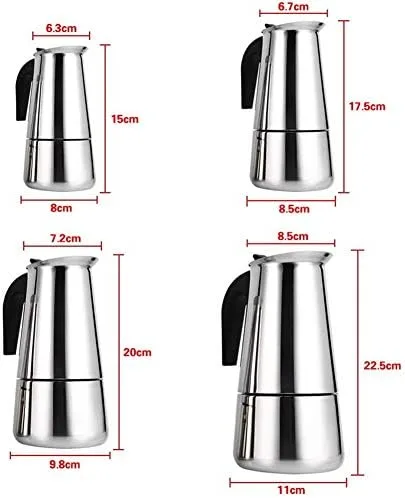 Vista 9 de 6.8 fl oz de acero inoxidable Mocha Coffee Pot Kettle Stove Top Espresso Make Pot, astilla