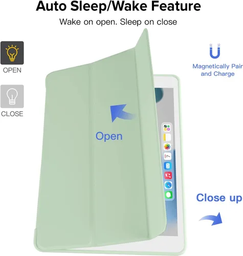 Vista 4 de RUBAN Funda para iPad de 9ª/8ª/7ª generación de 10.2 pulgadas 2021/2020/2019 Funda protectora con soporte inteligente (verde matcha)