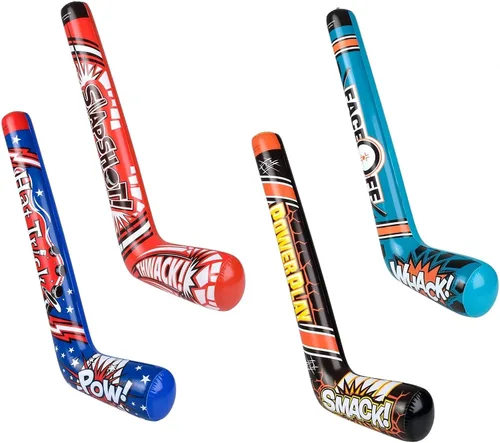 Vista 5 de Palos de hockey inflables de 35 pulgadas (4 diseños) Splash it! Thwack! Hat Trick. Pow! Power Play Smack! Face Off! Whack! Colorido. Vinilo. Gran
