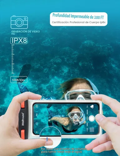 Vista 3 de wellhouse Funda impermeable para teléfono, estuche impermeable para iPhone 16 15 14 13 12 Pro Max XS Samsung, bolsa seca para celular IPX8 3D 1 Pack