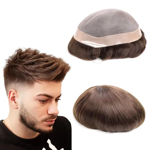 Vista 23 de Toupee - Sistema de reemplazo de cabello para hombres, cabello humano real, 5 x 7 pulgadas, base de encaje mono, extensión duradera para hombre
