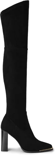 Vista 2 de DREAM PAIRS Botas por encima de la rodilla para mujer, con puntera cuadrada alta, tacón alto, largas y sexys, botas de otoño, Metálico