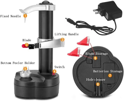 Vista 3 de Pelador eléctrico de patatas pelador automático de manzanas, máquina peladora inteligente de frutas y verduras, herramienta de pelado de cocina