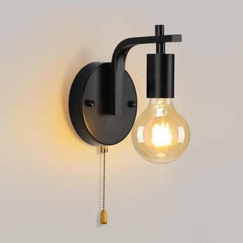 Vista 12 de Aplique de Pared Negro con Cadena de Tirar con Interruptor Luces de Pared Vintage E26 Lámpara de Pared Industrial Iluminación de Pared Retro Cadena