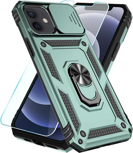 Vista 34 de SunStory Funda compatible con iPhone 12 Pro Max con protector de pantalla HD, cubierta de cámara deslizante y soporte de anillo giratorio
