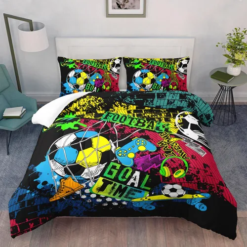 Vista 20 de AILONEN Juego de edredón de béisbol tamaño individual, juego de ropa de cama para niños, cama deportiva para niños en una bolsa, 1 juego de edredón