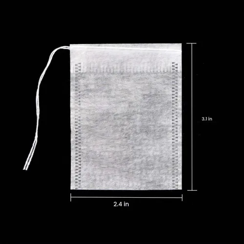 Vista 3 de 100 bolsas de té desechables para té de hojas sueltas, bolsas de filtro de té biodegradables con cordón, bolsas de té vacías de fibra de maíz